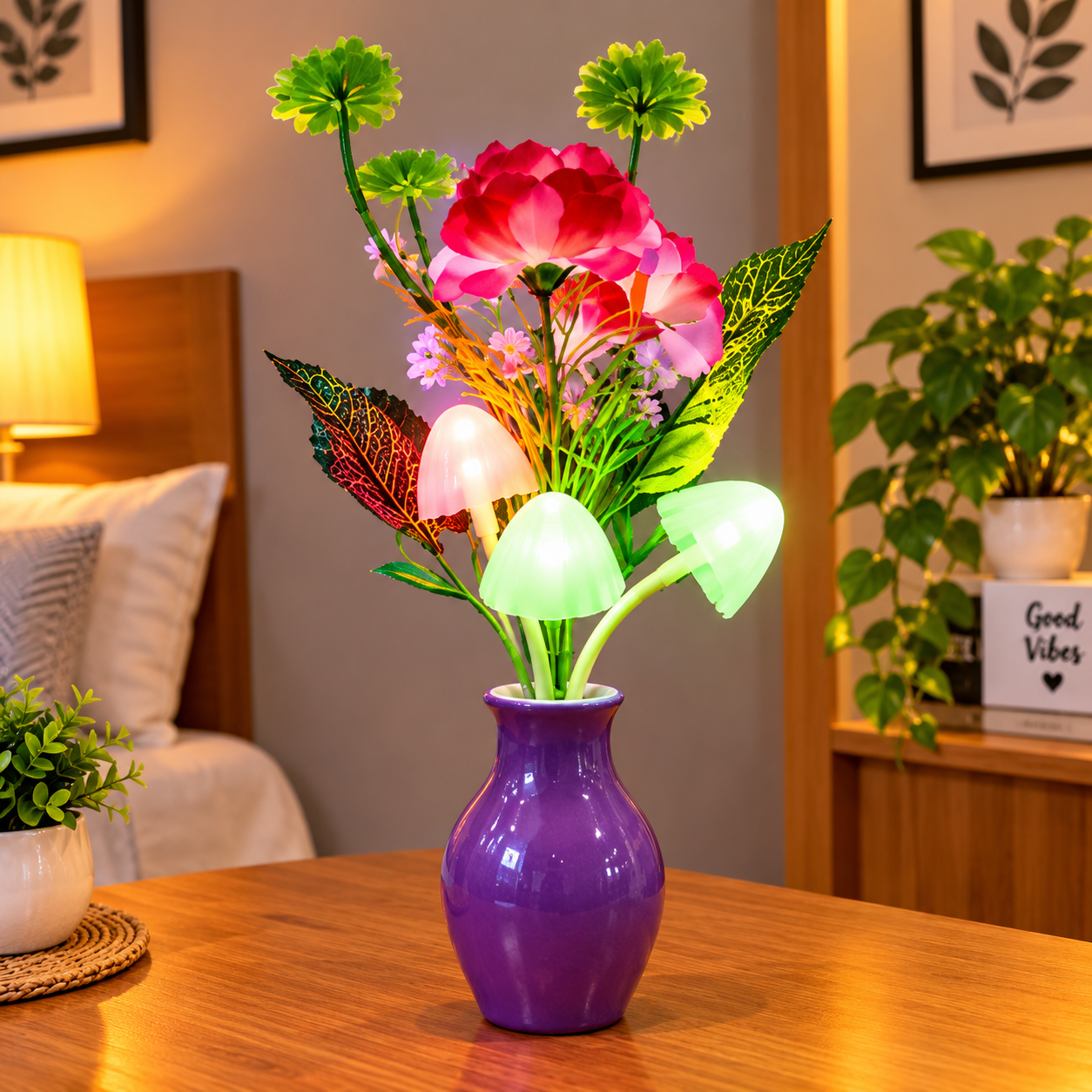 Colorful LED Mushroom Flower Vase with Decorative Lights – Purple Flower Pot for Home Decor Bangladesh
